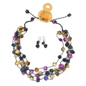 Collar rollitos de  naranja y aretes  - multicolor violetas